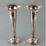 A large pair of loaded silver trumpet vases, Sheffield 1925, overall weight 780g, 27cms high.