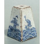 A Chinese blue & white scroll weight of inverted tapering form decorated with Immortals, 13cms