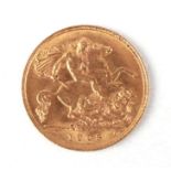 An Edward VII 1908 gold half sovereign.