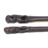 African Art / Tribal Art: two East African staffs, each with baboon finial, both 89cms long (2).