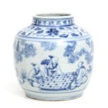 A Chinese blue & white vase decorated with figures in a landscape, 13cms high.