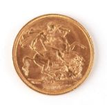 An Edward VII 1907 gold full sovereign with Melbourne mint mark.