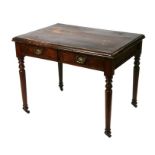 A late 19th century walnut side table, the rectangular top above two frieze drawers, on turned legs,