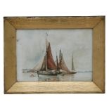 Late 19th century British school - Moored Sailing Boats - watercolour, framed & glazed, 24 by