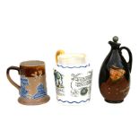 A Royal Doulton Dewar's Whisky flagon, 22cms high; together with a Royal Doulton Sea Shanty jug,