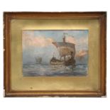 A Wilde-Parson - Viking Ship at Full Sail - signed lower left, looks to be oil on canvas laid on
