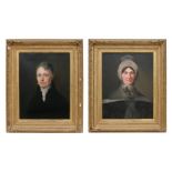 19th century school - a pair of half length portraits of a gentleman and his wife, oil on canvas,