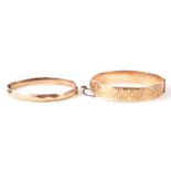 Two 1/5th 9ct gold bronzed core bangles, 53g (2).