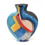 A modern British Studio pottery vase with coloured abstract design, monogrammed, possibly for Robert