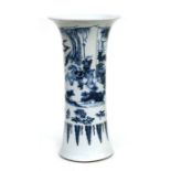 A Chinese blue & white sleeve vase decorated with figures in a procession with flared upper rim,