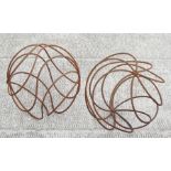 A pair of metal garden spheres, 42cms (16.25ins) diameter (2).