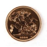 A Queen Elizabeth II 2004 gold full sovereign.