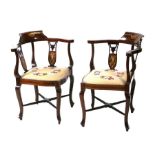 A pair of Edwardian inlaid mahogany corner chairs (2).