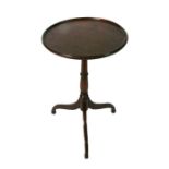 A George III mahogany wine table on turned column and tripod base, 44cms wide.