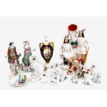 A group of Staffordshire figures to include a Robin Hood flatback group, 39cms high; together with a