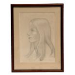 20th century modern British - a profile portrait of a young lady, pencil and chalk, monogrammed 'JV'