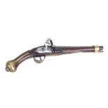 A flintlock holster pistol with engraved steel barrel (24cms long), the steel lock with engraved