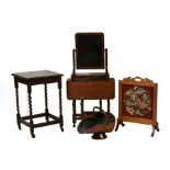 An 18th century style small oak gate-leg table; together with a Victorian mahogany toilet mirror; an