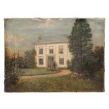 Late Victorian naïve school - A Garden Scene with a Country House - oil on canvas, unframed, 30 by