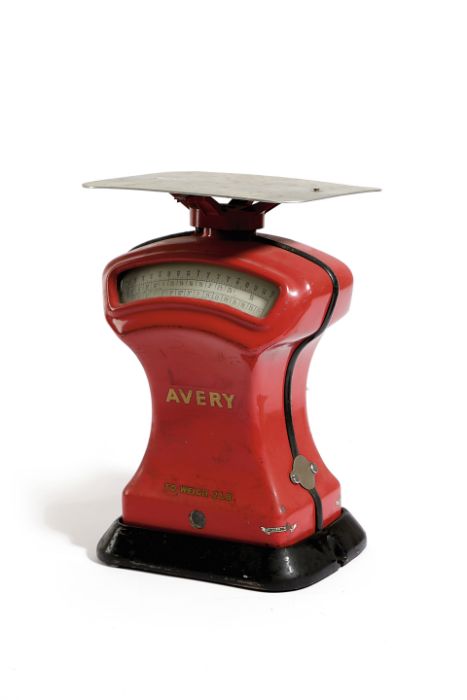 A set of double sided W. T. Avery postal scales. 36.5cm high, 25.7cm wide