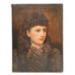 Victorian school - a head and shoulder portrait depicting a young lady, oil on canvas, unframed,