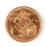 A Queen Victoria 1900 gold full sovereign with Melbourne mint mark.