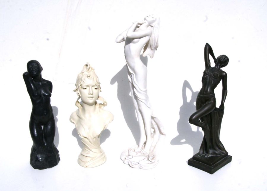 A group of bronzed resin, resin and plaster figures, mainly depicting nudes, the largest 5cms - Image 2 of 3