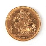 A Queen Victoria 1901 gold full sovereign.