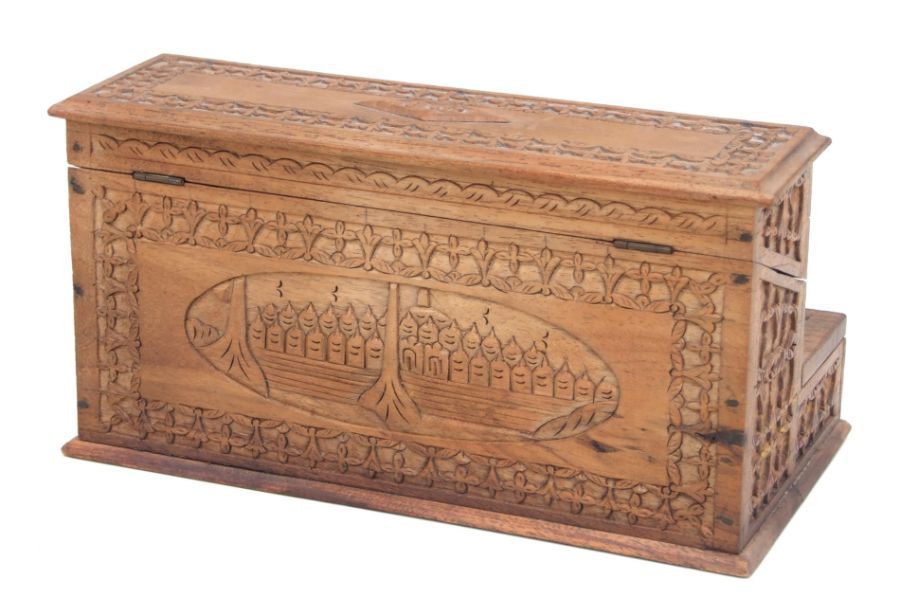 A carved hardwood table top stamp box, 25cms wide. - Image 2 of 3