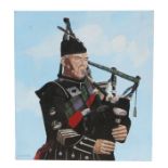 A Cloutier (20th century) - Highland Piper - painted on galvanised metal, 61 by 66cms.
