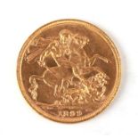 A Queen Victoria 1899 gold full sovereign with Melbourne mint mark.