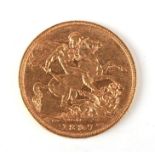 A Queen Victoria 1897 gold full sovereign with Melbourne mint mark.