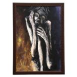 Sarah Jack (modern British) - Surreal Nude Study - oil on board, signed lower right, National