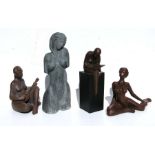 A group of bronzed resin, resin and plaster figures, mainly depicting nudes, the largest 5cms