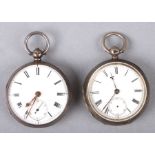 A Victorian silver cased open faced pocket watch, the white enamel dial with Roman numerals and
