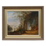 19th century continental school - Figure on a Country Lane - oil on board, framed, 31 by 24cms.