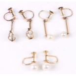 A pair of 14ct gold Mikimoto pearl screw-back earrings; together with a pair of 9ct gold screw