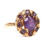 A 9ct gold amethyst cluster ring, approx UK size 'J', 3.3g.