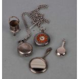 A small quantity of silver items to include a watch chain, miniature bucket with import marks for