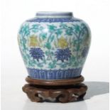 A Chinese Ducai style vase on stand decorated with stylised flowers and foliate scrolls, blue single