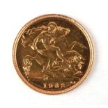 A Queen Elizabeth II 1982 gold half sovereign.