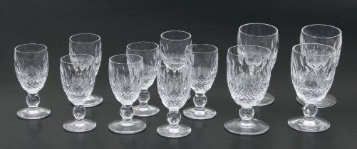 A set of eight Waterford crystal Colleen pattern sherry glasses and four similar small wine