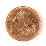 A Queen Victoria 1899 gold full sovereign.