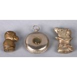 Three antique novelty vesta cases, Ally Soper, 5.5cms high; a monkeys head, 4.5cms high and a hunter