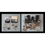 A quantity of silver and silver plated items to include a Capstan inkwell, a letter clip,