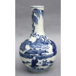 A large Chinese blue & white bottle vase decorated with figures in a landscape, 34cms high.