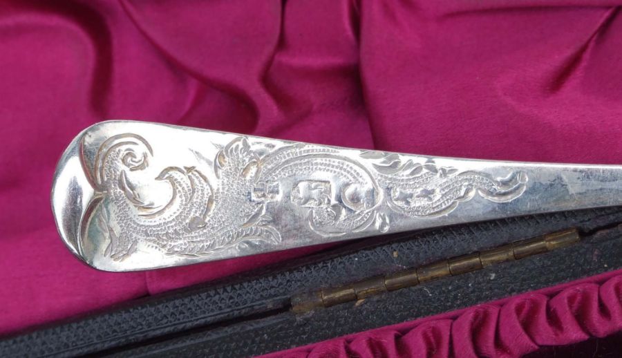 A pair of George III silver berry spoons, 22cms long, indistinct Newcastle hallmark and makers - Image 3 of 3