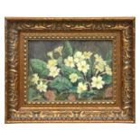 Lady Elizabeth Kitson SEA (b 1939) - Still Life of Primroses - oil on board, signed lower right,