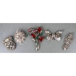 A group of mid 20th century Eisenberg paste jewellery to include butterfly brooch, 8cms wide; floral