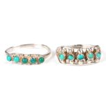 Two Navajo Native American turquoise set white metal rings, one signed 'Zuni' (2).Condition